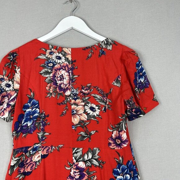 Maeve Anthro Womens Dress 6 Red Caldwell Buttondown Midi Cottagecore Prairie - Picture 10 of 13